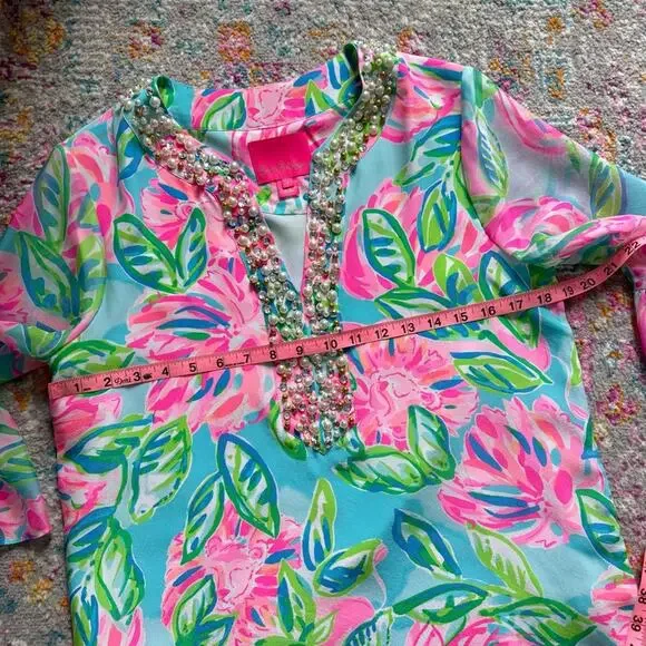 Lilly Pulitzer Elenora Multi Totally Blossom 100% Silk Embellished Dress Small - Picture 6 of 10